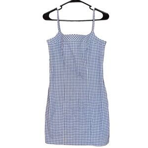 Vintage A. Byer California 90s Spaghetti Strap Blue Green Plaid Mini Dress SZ 9